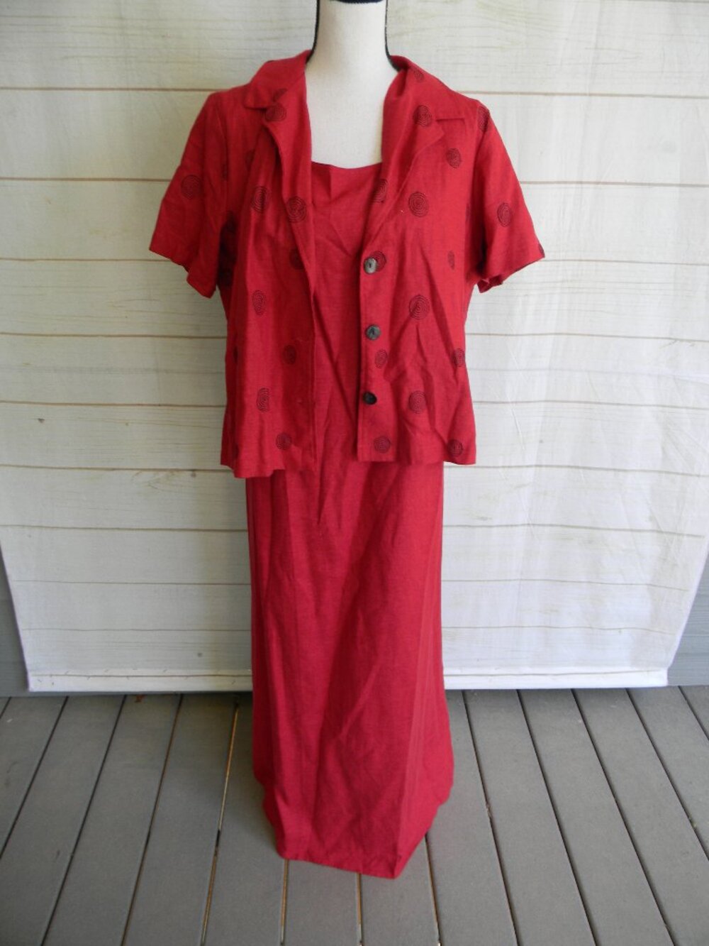 Coldwater Creek Linen BLEND 2 PC Maxi Dress & Jacket Set RED CAREER OFFICE SZ XL